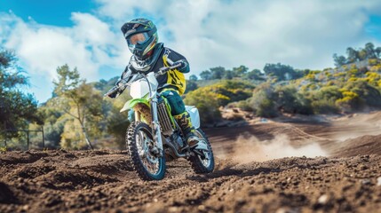 Young Motocross Rider on Dirt Track