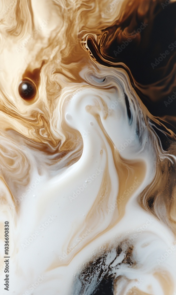 Poster abstract pattern featuring swirls of brown, white, and black hues, creating a fluid and dynamic visu