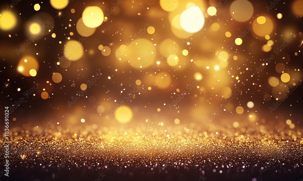 Poster a shimmering background filled with golden bokeh effects, perfect for adding a festive and elegant t
