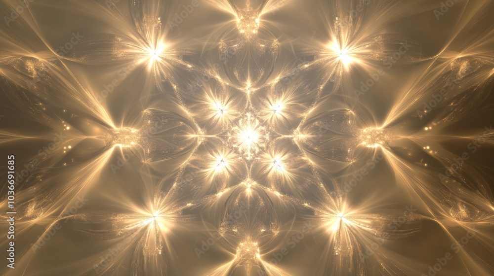 Poster Delicate geometric patterns resembling snowflakes radiate light, creating a serene and enchanting winter atmosphere. Generative AI