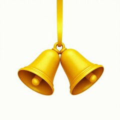 Yellow bell-shaped Christmas tree ornament, perfectly smooth and polished, set against a white background. A realistic and vibrant holiday accent.