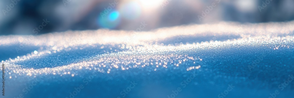 Poster a serene view captures soft snow textures sparkling under gentle sunlight, showcasing the beauty of 