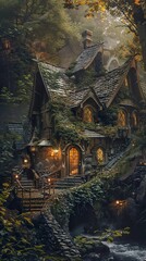Obraz premium Enchanted Cottage in the Forest: A Magical Escape