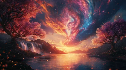 Fantasy sunset landscape with vibrant colors