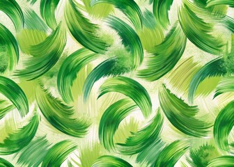 This artistic design features green abstract brush strokes, presenting a harmonious blend of organic shapes and modern aesthetics, ideal for eco-friendly textiles and backgrounds.
