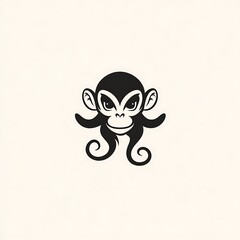 Fototapeta premium A black and white illustration of a monkey head with curly hair.