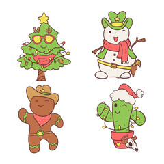 Vector Set of Christmas Cowboy Characters