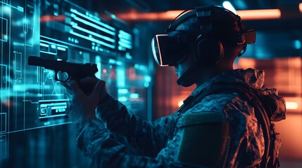Soldier testing VR technology. 