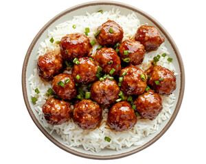 Plate of Hoisin Meatballs and Rice on transparent background