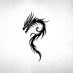 Obraz premium A black and white illustration of a stylized dragon in a coiled position with its head turned to the side.
