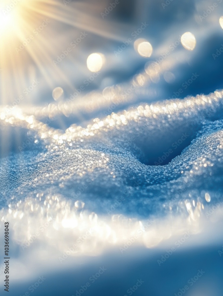 Poster sunlight sparkles on pristine snow, revealing intricate textures in a tranquil winter setting as mor