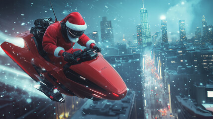 Fototapeta premium 空を滑る未来のサンタロボット