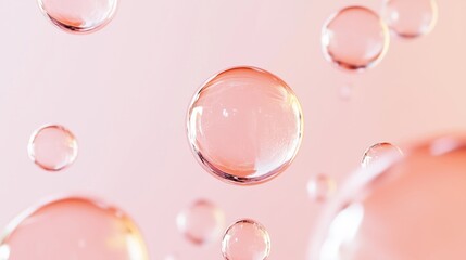 Fototapeta premium Translucent Bubbles on a Soft Pink Surface Captured in Macro Style