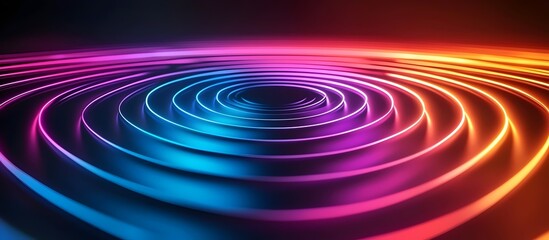 Vibrant circular waves in electric hues of blue, pink, and orange create a mesmerizing abstract design, evoking a sense of motion and tranquility.