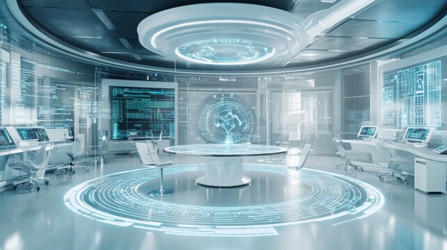 A high-tech AI research lab, contemporary setting with advanced computing clusters, Futuristic style