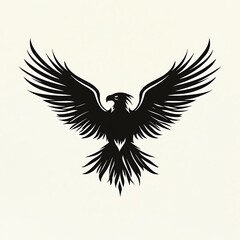 Obraz premium A black and white illustration of an eagle with its wings spread wide.