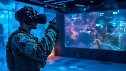 Soldier testing VR technology. 
