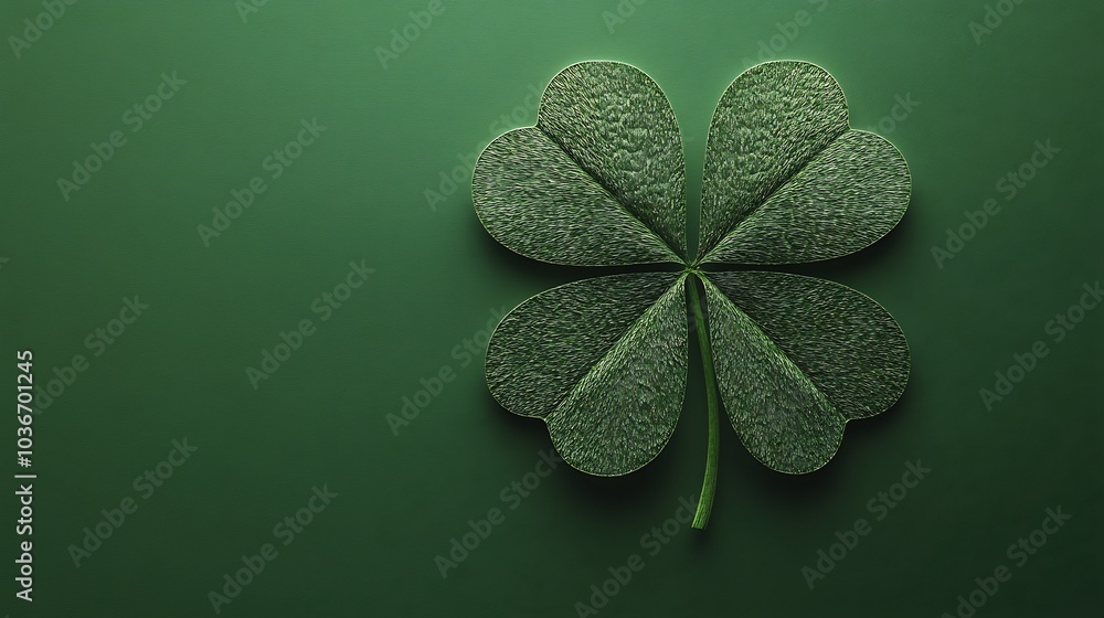 Poster realistic 3d leaf clover isolated on a rich green background capturing the intricate details of its 