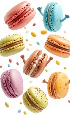 Playful Macarons with Arms and Faces in Cute Cartoon Style