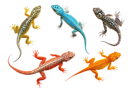 A Stunning Collection of Rainforest Lizards Isolated on a transparent Background for Educational and Creative Use