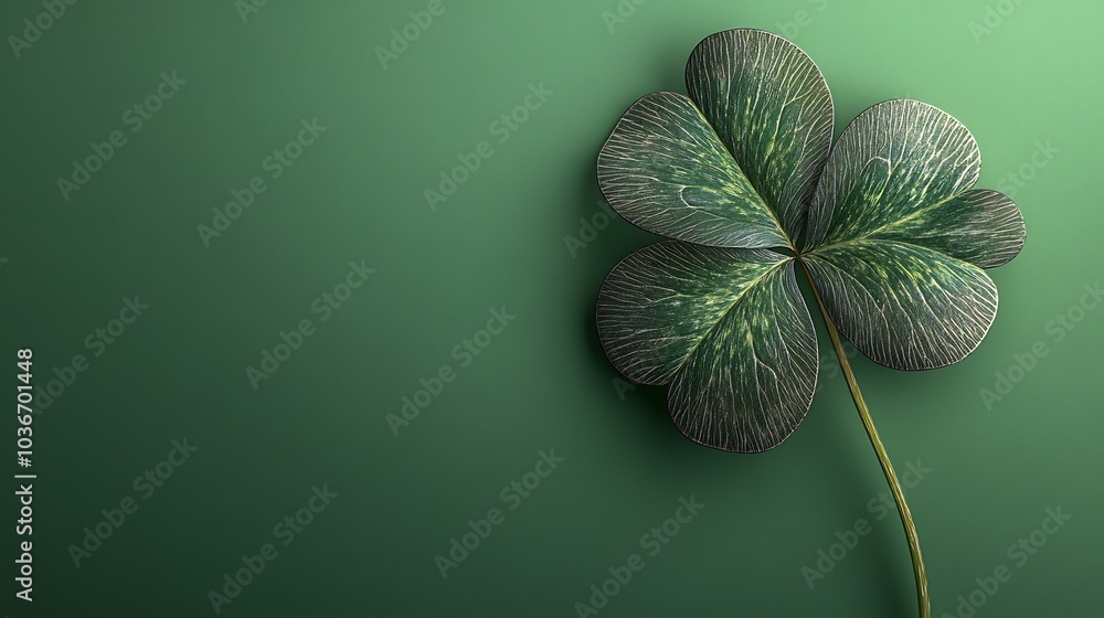 Poster realistic 3d leaf clover isolated on a rich green background capturing the intricate details of its 