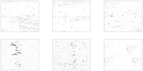 Grunge overlay textures with dust grain isolated on white background. Vintage grunge background with dirty edges and scratches.
