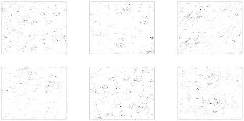Grunge overlay textures with dust grain isolated on white background. Vintage grunge background with dirty edges and scratches.