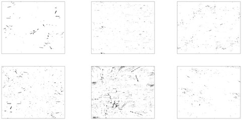 Grunge overlay textures with dust grain isolated on white background. Vintage grunge background with dirty edges and scratches.