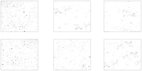 Grunge overlay textures with dust grain isolated on white background. Vintage grunge background with dirty edges and scratches.