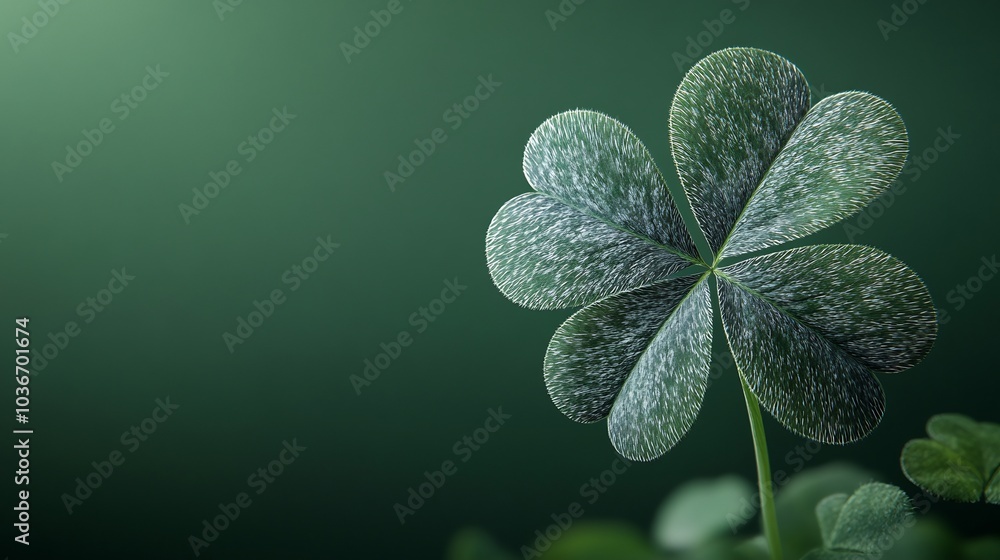 Poster realistic 3d leaf clover isolated on a rich green background capturing the intricate details of its 