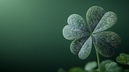 Realistic 3D leaf clover isolated on a rich green background capturing the intricate details of its leaves and vibrant color perfect for celebrating St Patrick's Day