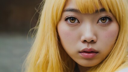 Naklejka premium Japanese woman with light yellow hair