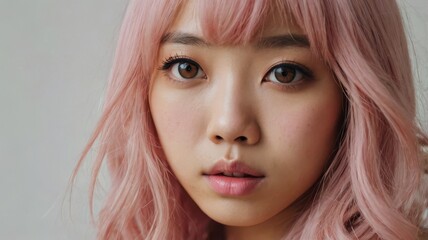 Naklejka premium Japanese woman with light pink hair