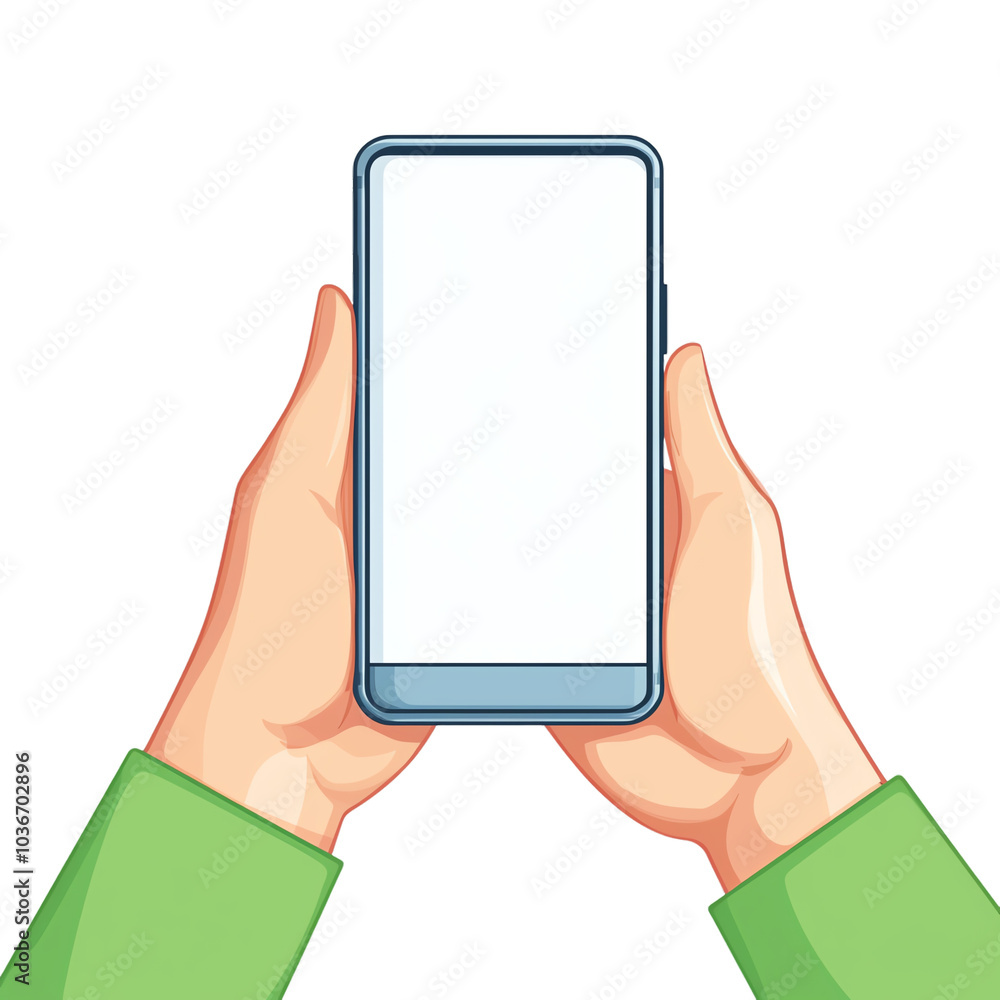 Poster hands holding a smartphone with a blank screen on an isolated background. transparent background