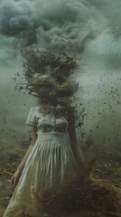 The Unraveling of a Dream: A Surreal Figure in a Storm of Dust