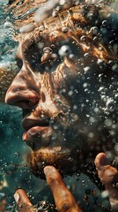 Man Underwater with Bubbles: A Surreal Portrait