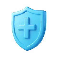 Obraz premium A stylized blue shield with a plus symbol, representing protection, safety, or health in a clean and modern design.