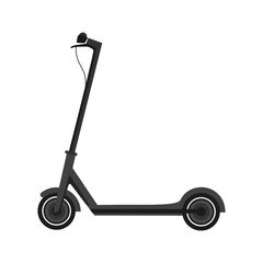 Electric kick scooter vector illustration. Black modern vehicle icon. Cartoon popular eco transport isolated on transparent background.