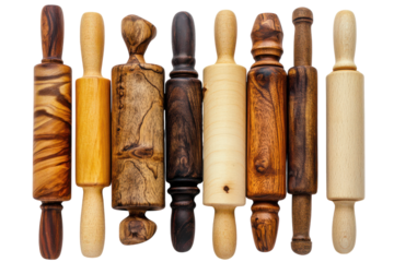 A Set of Wooden Rolling Pins Isolated on a transparent Background for Baking Enthusiasts and Culinary Professionals