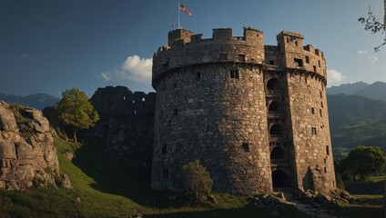 The archer tower stands proud against the backdrop of the sky
