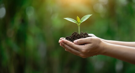A Small Sprout Growing in Soil Held in Hands (press enter key here)