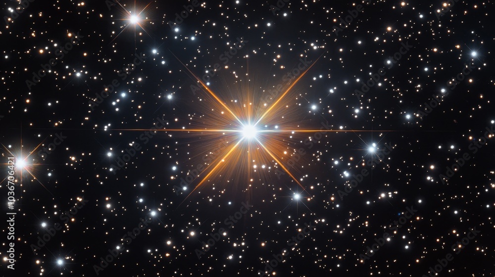 Poster distant star partially eclipsed by a celestial object with diagonal glare and subtle lens flare, set
