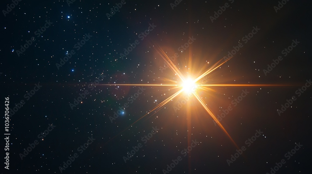 Poster distant star partially eclipsed by a celestial object with diagonal glare and subtle lens flare, set