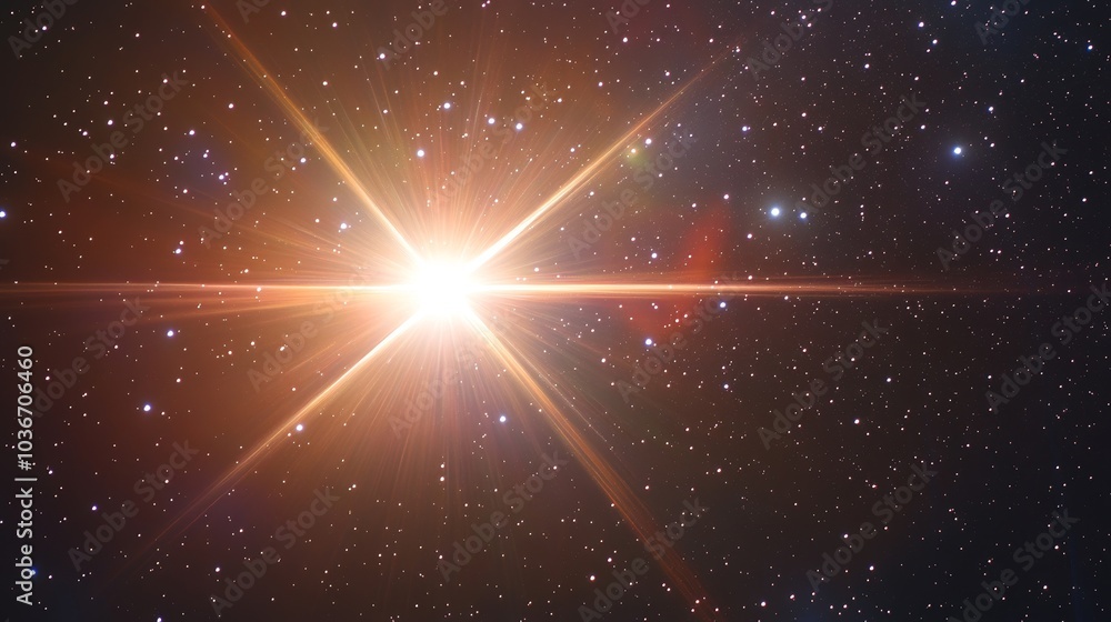 Poster distant star partially eclipsed by a celestial object with diagonal glare and subtle lens flare, set