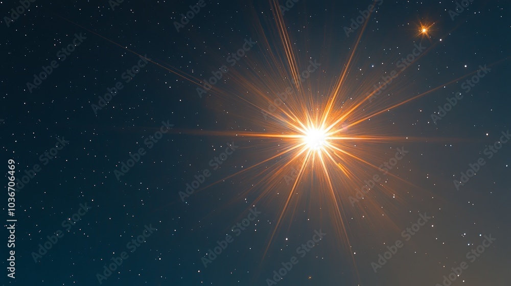 Poster distant star partially eclipsed by a celestial object with diagonal glare and subtle lens flare, set
