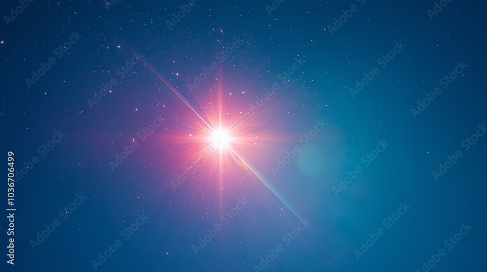 Poster distant star partially eclipsed by a celestial object with diagonal glare and subtle lens flare, set