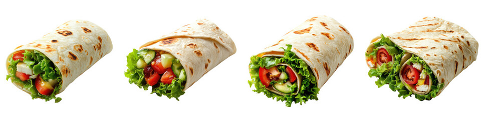 Wrap or tortilla - A flexible alternative to bread, used to make rolled sandwiches Isolated on Clear White Background Highly Detailed 