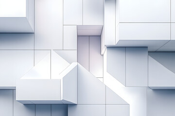 An abstract composition of overlapping geometric white panels, creating a minimalist, modern design with clean lines and a sense of depth.