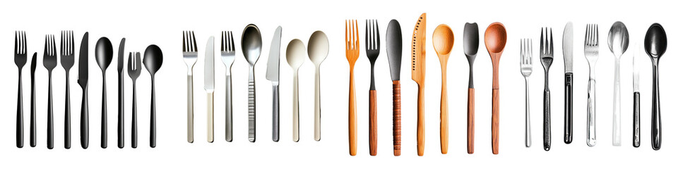 Reusable utensils - Forks, spoons, and knives that can be used multiple times to reduce waste Isolated on Clear White Background Highly Detailed 