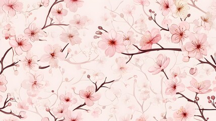 Delicate Pink Cherry Blossom Floral Pattern on Soft Pastel Background